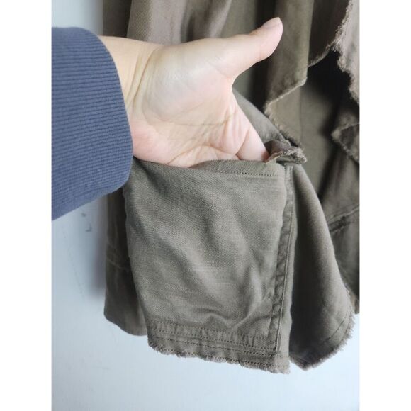 Free People Green Brown Open Waterfall Raw Hem Linen Blend Jacket size Medium - Picture 5 of 11
